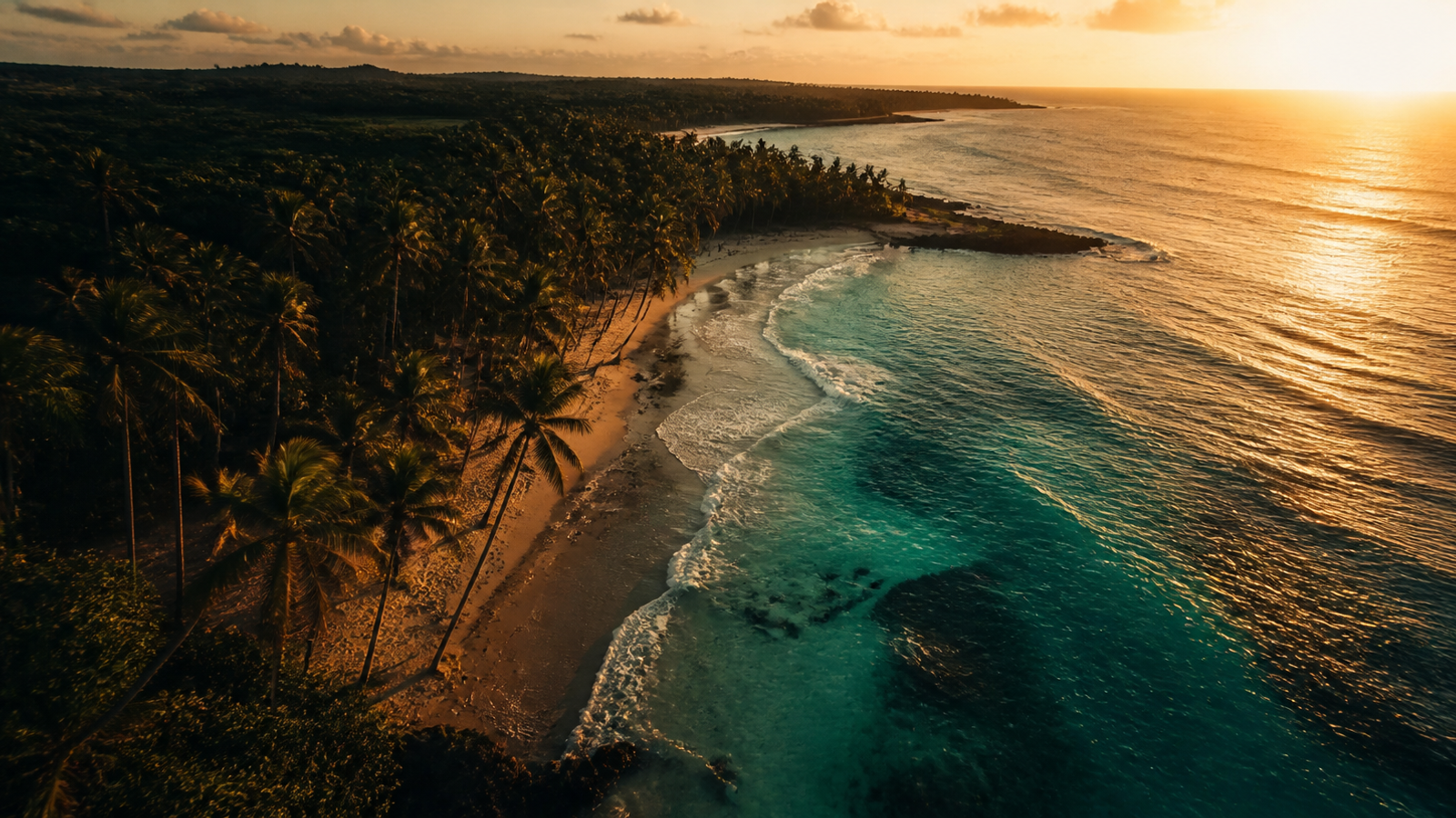 Praia tropical brasileira vista do alto ao entardecer